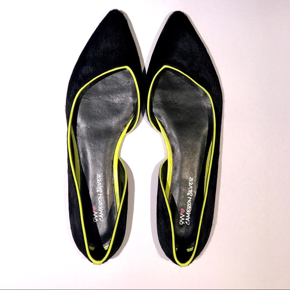 9W Blk Pony Hair D’orsay flats w/yellow SZ 10.5